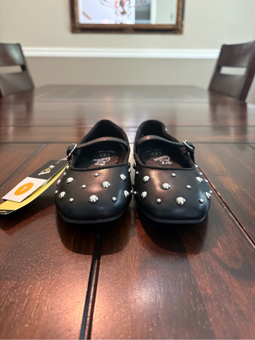 Girl’s Black Mary Jane flats with silver studs, size 1